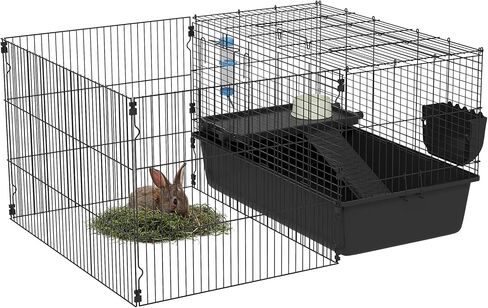 قفص حيوانات صغير من PawHut مقاس 33 بوصة مع روضة للأطفال، وقفص أرنب داخلي لقنافذ خنازير غينيا مع ملحقات، وزجاجة مياه، وطبق طعام، وحوض تغذية in Kuwait