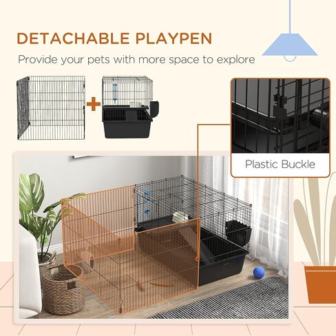 قفص حيوانات صغير من PawHut مقاس 33 بوصة مع روضة للأطفال، وقفص أرنب داخلي لقنافذ خنازير غينيا مع ملحقات، وزجاجة مياه، وطبق طعام، وحوض تغذية in Kuwait