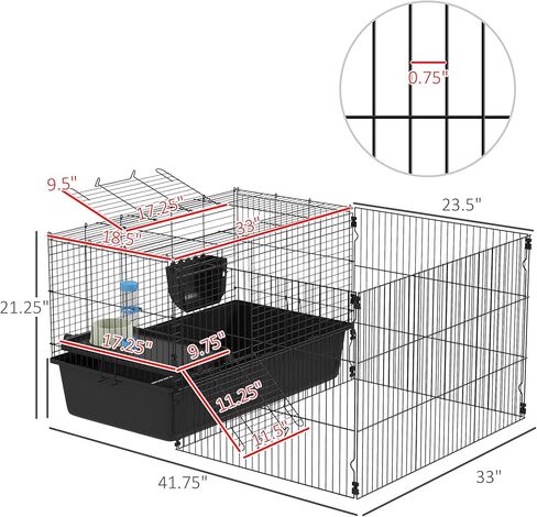 قفص حيوانات صغير من PawHut مقاس 33 بوصة مع روضة للأطفال، وقفص أرنب داخلي لقنافذ خنازير غينيا مع ملحقات، وزجاجة مياه، وطبق طعام، وحوض تغذية in Kuwait