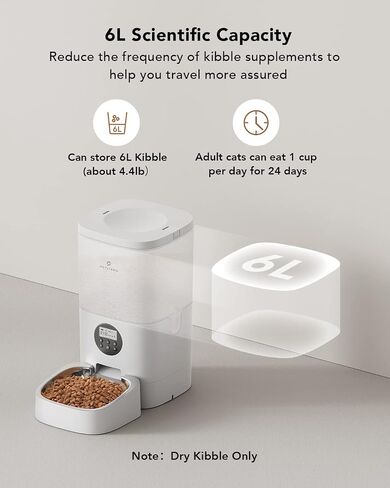 PETLIBRO Automatic Dog Feeder, 6L Dog Food Dispenser with Timer Interactive Voice Recorder, Auto Dog Feeder with Desiccant Bag 1-4 Meals Dry Food, White Transparent in Saudi Arabia
