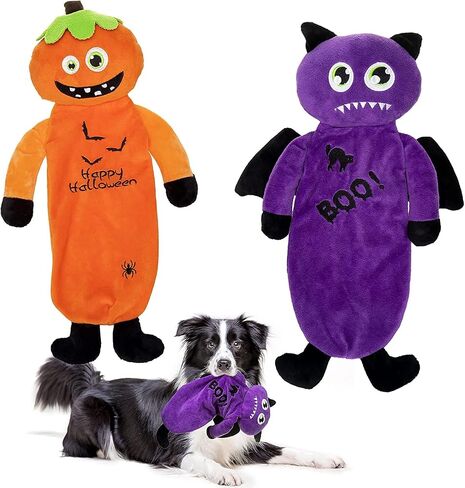 BINGPET Dog Squeaky Toys,2 Pack No Stuffing Halloween & Thanksgiving Dog Toys, Pumpkin & Turkey Interactive Plush with Squeaky Ball and Crinkle Paper, Durable Fun for Small Medium Large Dogs in Saudi Arabia