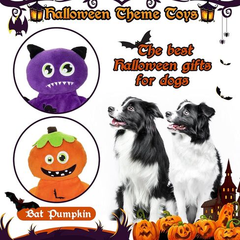 BINGPET Dog Squeaky Toys,2 Pack No Stuffing Halloween & Thanksgiving Dog Toys, Pumpkin & Turkey Interactive Plush with Squeaky Ball and Crinkle Paper, Durable Fun for Small Medium Large Dogs in Saudi Arabia