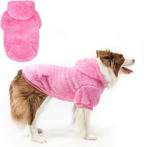 SCENEREAL Fleece Dog Sweater Hoodie for Small Medium Large Dogs, Fuzzy Warm Dog Sweatshirt with Pocket, Girl Boy Dog Clothes for Winter/Fall, Designer Cute Male/Female Dog Clothes with Leash Hole in Kuwait