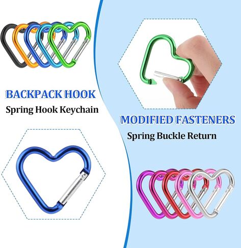 20pcs Heart Carabiner Metal Carabiner Clip Heart Shaped Carabiner Keychain Cute Carabiner for Camping Accessories Backpack Water Bottle Key in Saudi Arabia