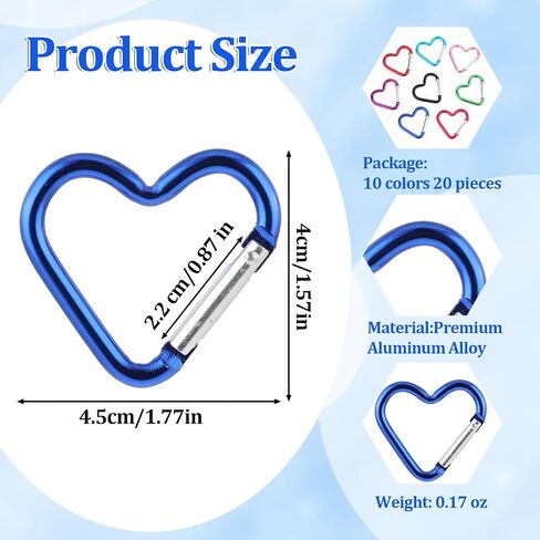 20pcs Heart Carabiner Metal Carabiner Clip Heart Shaped Carabiner Keychain Cute Carabiner for Camping Accessories Backpack Water Bottle Key in Saudi Arabia