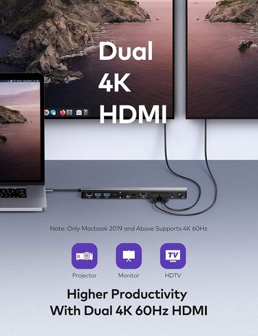 VAVA USB C Docking Station 12-in-1 USB-C Dock (Thunderbolt 3) with Dual HDMI 4K 60Hz, RJ45 Ethernet, 4 USB Ports, SD/TF Card Reader, 85W PD Charging, Audio for MacBook/Pro/Air, Type C Windows Laptop in Saudi Arabia