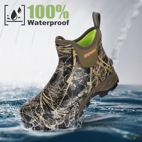 Showave Men's Rain Boots, Rubber Hunting Booties, Waterproof Insulated Mud Boots, Durable Outdoor Garden Boots for Fishing Yard Working in Kuwait