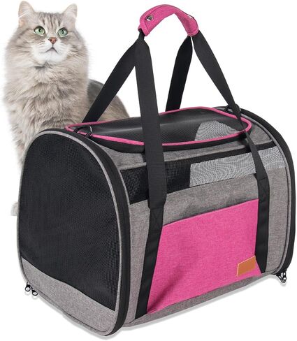Cat Carrier for Large Cats 20 lbs, Breathable Mesh Pet Travel Carrier, Soft-Sided Cat Bag Airline Approved, Washable Pet Carrier for Small Dogs Puppies, Portable Foldable Storage Cat Carrier (Pink-D) in Saudi Arabia