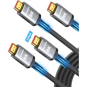 Snowkids 8K 1FT HDMI Cables, Ultra 48Gbps High Speed 8K@60Hz 4K@120Hz 144Hz Braided Black HDMI Cord HDCP 2.2&2.3, eARC,HDR10, Dynamic HDR Compatible with Roku TV/PS5/HDTV