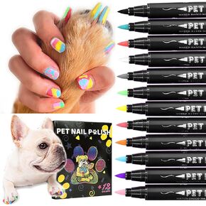 Dog Nail Polish Pens,12 Colors Dog Claw Care Nail Polish, Waterproof Acrylic Paint Pens, Quick Dry Dog Nail Markers for DIY Pet Nails
