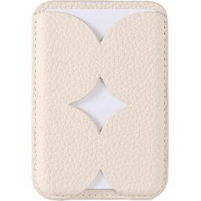 Luner - Leather Magnetic Card Wallet Compatible with Magsafe - for iPhone 16, 15, 14, 13, 12 Series - Holds 2 Cards - Made of Vegan Leather - Cream