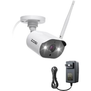 ZOSI 2K Add-on Camera, ZG3023A 3MP Plug-in Outdoor Indoor WiFi Security Camera with Power Supply, Color Night Vision, 2 Way Audio, Spotlight Siren, Only Work With ZOSI NVR System (Model:ZR08JP,ZR08LL)