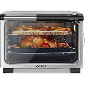 COSORI Ceramic Air Fryer Toaster Oven Combo, 13-in-1 Flat-Sealed Heating Elements for Easy Cleanup, Innovative Burner Function, 8 Accessories & Recipes, 26QT, Silver, Stainless Steel