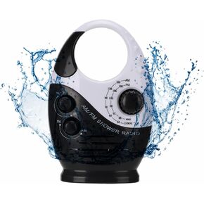 SYH&AQYE Waterproof Shower Radio, AM/FM Radio with Adjustable Volume Speakers, Battery Powered Portable Speakers with Hook Handle for Shower Rooms Bedside Tables Garages