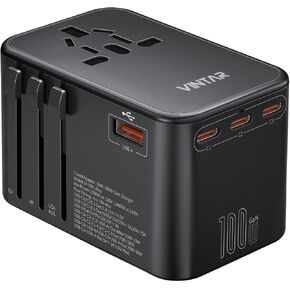 Universal Travel Adapter, VINTAR 100W GaN International Power Adapter with 3 USB C PD and 1 USB A QC, All in One Plug Adapter, Travel Adapter Worldwide for EU/UK/USA/AUS(Type C/G/A/I) in Saudi Arabia