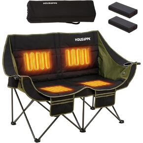 Heated Camping Chair with Two 20000mAH Battery Pack，Double Camp Chair Supports 550 lbs for Adults，Folding Heated Chairs Outdoor Sports for Lawn，Hunting，Gobi