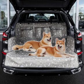 KEYOOG Universal Large SUV Pet Trunk Protection Pad Dog Seat Cover, Versatile, Dirt Resistant and Waterproof with Side Protection to Keep The Car Clean, Bumper Protection, Machine Washable-Grey Print