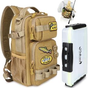Dovesun Fishing Sling Tackle Bag with 3600 Tackle Trays, DIY Logos Fishing Tackle Backpack with Rod Holder Sling Bag