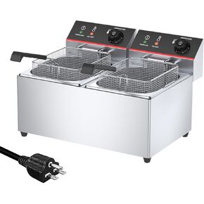 SEASAND Deep Fryer, Dual Independent Temperature Control, Fish Fryer, Chicken Fryer, French Fry Maker, Commercial and Home Use, 24L 240V 2500W (Fryers≈12.68Qt×2 - Baskets≈7.26Qt×2)