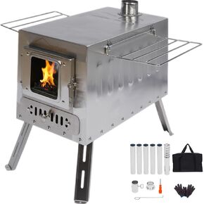 DANCHEL OUTDOOR CS6 Large Tent Wood Stove for Camping, Portable 304 Stainless Steel Hot Tent Stove for Canvas Tents Glamping Tents Wall Tents, 24lb