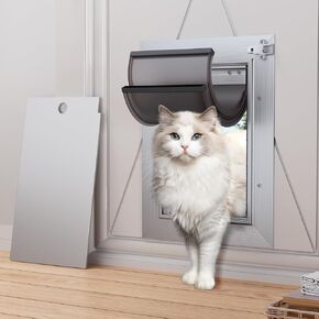 Dog Door for Wall, Medium Doggy Door, Heavy Duty Cat Pet Door, All Aluminum Frame, Double Magnetic Flaps, Energy Efficient, Telescoping Tunnel, Sliding Lock Panel, Easy to Install (Pets Up to 45 Lb)