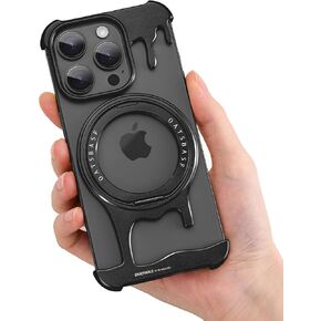حافظة معدنية بدون إطار لهاتف iPhone 15 Pro Max، مع مسند مغناطيسي قابل للدوران 360 درجة، حماية بسيطة من الصدمات من الألومنيوم، إطار أقل نحافة مقاوم للصدمات + سهل التركيب، Titan Natur