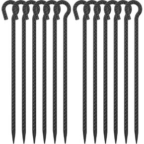 18 Inch Rebar Stakes with Loop 12 Pack Tent Stakes Heavy Duty 1/2 Inch Diameter Metal Tree Stakes and Supports, Rope Stakes for Walkway Fence Trampoline Outdoor Camping, Black Powder Coated