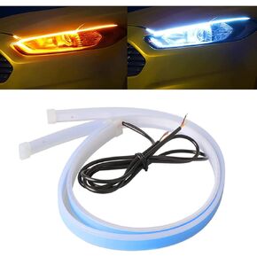 Car Headlight LED Strip, TEKSHINNY 2Pcs 24 Inches RGB Exterior Car LED Strip Light, Flexible Sequential Turn Signal Lights Waterproof Daytime Running Light Strip with Wireless APP Remote Control