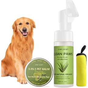 Paw Cleaner for Dogs, Dog Paw Pad Balm, Clean Paws No-Rinse Foaming Cleanser, Natural Sulfate Free Dog Paw Protector, Moisturizes Gentle Deep Clean for Dogs Paw＆ Cats Paw Silicone Bristle Brush