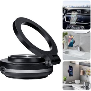 Electric Vacuum Magnetic Car Phone Mount, 360° Rotating Magnetic Phone Holder, Strong Suction for Car Kitchen Mirro Gym Bath Shower & All Smooth Surface, Compatible with iPhone & Android (Black)