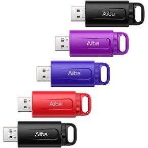 Aiibe 32GB Flash Drive Thumb Drives 5 Pack USB Drive 32GB USB 2.0 Memory Stick USB Stick 32GB USB Flash Drive Bulk Jump Drives Multipack for Laptop (32 GB, Colorful)