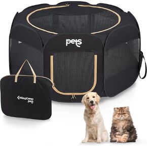 KingCamp Dog Playpen Pet Playpen + وعاء سفر مجاني، خيمة كلب قابلة للطي وخيمة جرو Playpen للحيوانات الأليفة + حقيبة حمل مجانية للتخييم الداخلي والخارجي (كبير (50 × 50 × 24 بوصة))