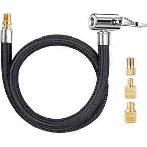 LUMITECO 20 Inch Lengthened Tire Inflator Hose Adapter for Screw Twist On Convert to Lock On Connection, Lock On Air Chuck with Air Hose and Tire Schrader Valve Fine Thread
