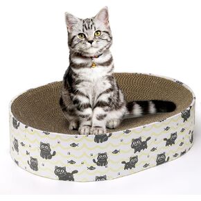 Okllen Cat Scratcher Cardboard، 2 في 1 سرير خدش بيضاوي للقطط للقطط الداخلية، مخلب طحن، وسادة لوح خدش للقطط، أريكة صالة مموجة لحماية الأثاث