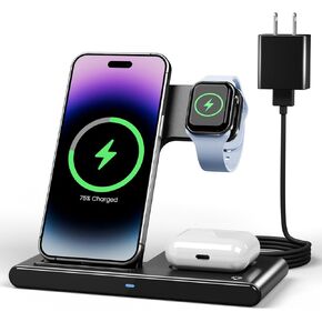 Wireless Charging Station Multiple Devices: 3-in-1 Phone Fast Multi Charger Stand for Apple Products iPhone 14 13 12 11 Pro Max XS XR X 8 Plus Watch 8 7 6 5 4 3 2 SE and AirPods 3 2 Pro