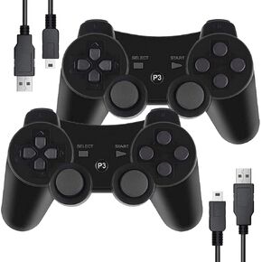 وحدة تحكم Burcica PS3 مكونة من قطعتين وحدة تحكم لاسلكية للحركة مزدوجة الاهتزاز مطورة لمحطة Sony Play Station 3 مع سلك شحن (أخضر شفاف وأزرق شفاف)