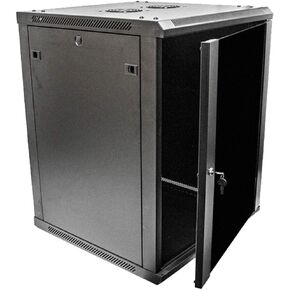NavePoint 15U Deluxe IT Wallmount Cabinet Enclosure 19-Inch Server Network Rack with Locking Glass Door 24-Inches Deep Black with Shelves
