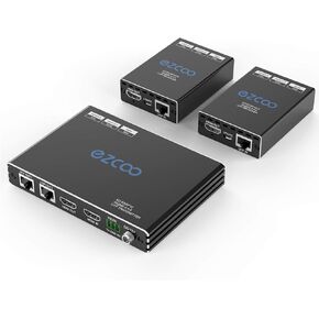 1x2 HDMI 2.0 Extender Splitter 4K 60Hz 4:4:4 HDR Over Cat5e/6/7 165ft/50m with 2 Loopouts - EDID 4K 7.1/ 4K 5.1/Copy Switch, 4K Down-Scaler 1080P, Bi-Directional IR PoE RS232, Cascade EXSP12