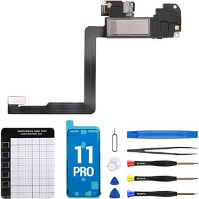 for iPhone 11 Pro Ear Speaker Replacement OEM Repair Kit New Front Earpiece Module with Proximity Sensor Flex Cable Connector Ambient Light Sensor Part Fix Tools Kit for A2160 A2217 A2215