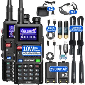 BAOFENG 5RM Ham Radio 10W Long Range Handheld NOAA Weather Receiver Copy Frequency 999CH 2500mAh Rechargeable Walkie Talkies for Adults Full Kit with Programming Cable,Type-C Charging,2 Pack