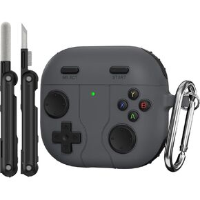 【with 3D Decompression Button】 for Airpods 4 Case, Soft Silicone Classic Game Player Design Case Cover Compatible with airpods 4th Generation case with Cleaning kit with Keychain - Dark Gray