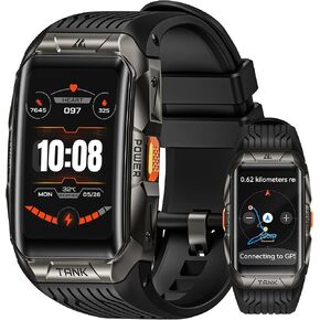 KOSPET Tank X2 Ultra GPS Smart Watch, 3D Curved Glass Full Stainless Steel Body, 6 Satellite Positioning, Compass, 5ATM Waterproof, Answer/Make Call, 1.64" AMOLED Screen, Compatible for Android iOS