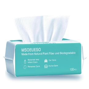 MSOEUESO Soft Dry Wipes Cotton Facial Tissues, 100 Count Disposable Face Towel, Cotton Clean Towels for Sensitive Skin, Facial Cleansing, Makeup Removing, Surface Cleaning