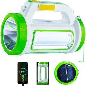 Solar Powered Rechargeable Lantern, 1000 Lumens, 4000mAh Battery, 5 Lighting Modes, USB Rechargeable, Waterproof, Green