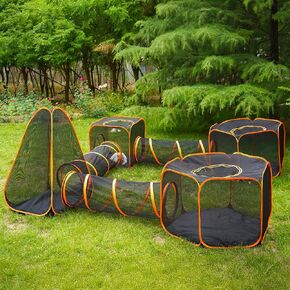 Foldable Cat Enclosure, Outdoor Enclosure for Cats, Outdoor Cat Playpen, Portable Outdoor Cat Tent,Portable Pop-Up Mesh Tent-Pet Tent with Tunnels Channels Pet Enclosure for Cats (7 in 1)