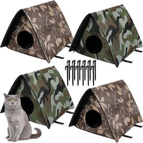 Wenqik 4 Pcs Small Stray Cat Shelter, Waterproof Outdoor Cat House Foldable Warm Pet Cave Winter Animal Tent Bed Anti Slip Kitten Cave for Feral Cat Puppy Weatherproof(15.3 x 12.8 x 12.6 in, Foliage)