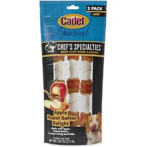 Cadet Chef's Specialties Natural Rawhide Shish Kabob Chew Sticks, Grilled Surf & Turf Flavor, Healthy Dog Treats for Large Breeds, 3 Count