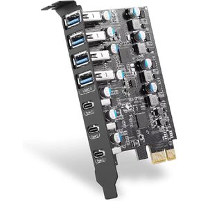 PCIe to USB 3.2 Gen 2 Card with 20 Gbps Bandwidth 7 USB Ports (4 USB Type-A and 3 USB Type-C Ports), PCI Express (PCIe) Expansion Card USB Card for Desktop PC Support Windows and Linux Mac OS