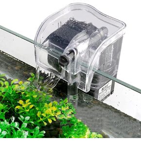 Fish Tank Filter Hang on Filter Small Quiet Fish Tank Filter, Biochemical Cotton Filtration & Adjustable Water Flow, Waterfall Design for Increasing Oxygen,Filter for 2 to 10 Gallons Fish Tank