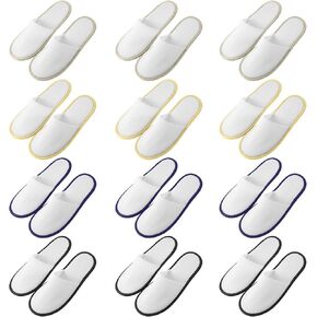 12 Pairs Non Slip Disposable Slippers Indoor House Slippers Bridesmaids Slippers Closed Toe for Guests Shoeless Hotel Interiors, Travel and Daily Home (Black, Gray, White, Beige)